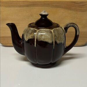 Vintage Brown Ceramic Drip Glaze Teapot
